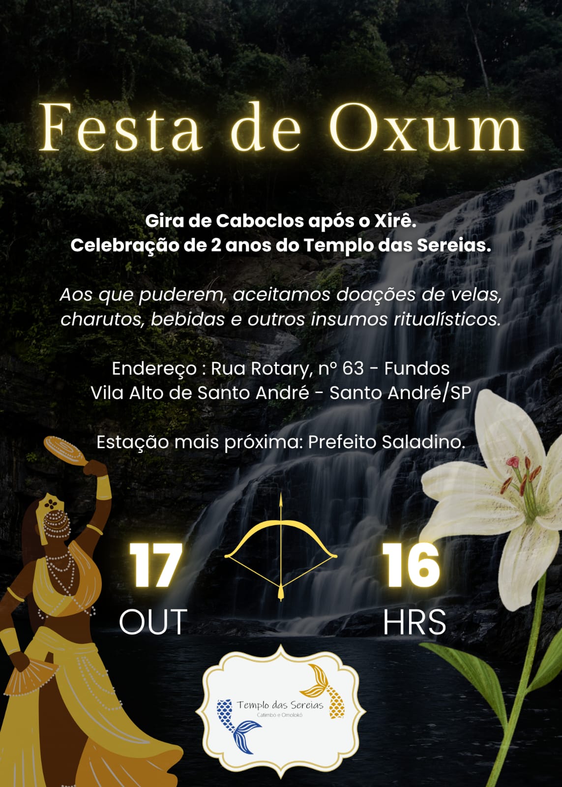 Cartaz de Festa de Oxum 2026 - Templo das Sereias